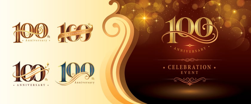 Set of 100th Anniversary logotype design, Hundred years Anniversary Logo, Elegant Classic Logo, Luxury Vintage and retro Serif Number 100, Celebrating Anniversary Logo vector