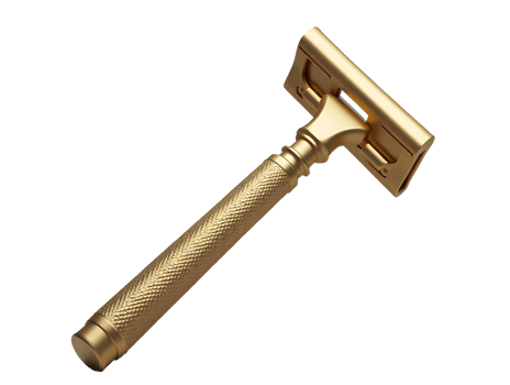 Golden metal razor with textured handle for smooth shaving and grooming png