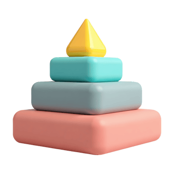Pastel pyramid toy with soft rounded shapes stacked in colorful layers png