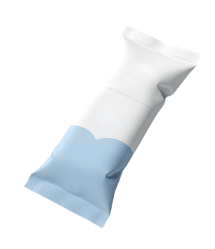 Blue and white flexible packaging bag for product packaging with clean design png