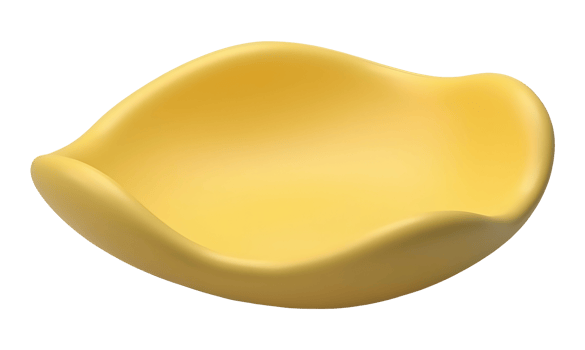 Yellow curved bowl with smooth surface and modern design isolated on white png