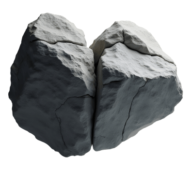 Cracked rock with rough texture and natural gray color isolated on transparency background png