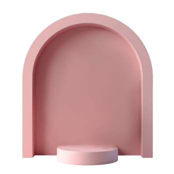 Pink arch display with round platform for product presentation in soft pastel color png