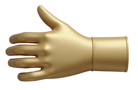 Golden hand giving thumbs up symbol with smooth metallic texture and shiny surface png