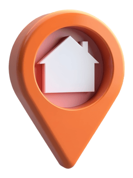 Orange home pin icon with house symbol inside, representing location and real estate png