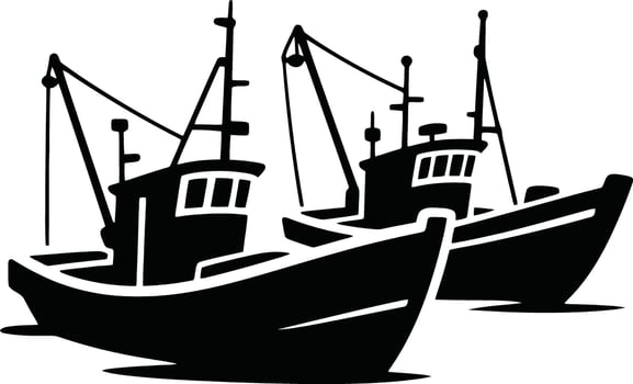 Two fishing trawlers silhouette vector