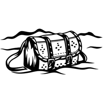Treasure chest old wooden box on sandy beach adventure, pirate treasure hunt concept vector