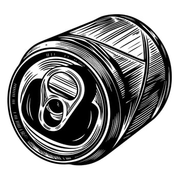 Black and white illustration of a soda can with detailed shading vector