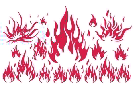 Set of fire icons. Flame design of different shapes. Bonfire vector