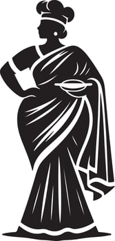 Silhouette of woman in sari and chef's hat holding bowl on white background vector