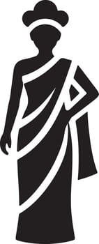 Silhouette of a woman in a long dress with a head covering against white background vector