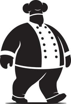 Silhouette of a chef wearing a chef's hat and uniform walking against a white background vector