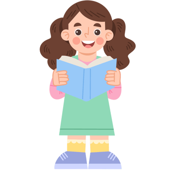 Illustration of a Cheerful Girl Reading a Book png