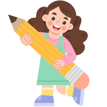 Illustration of Girl Holding Large Pencil png