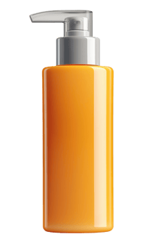Orange pump bottle for sun lotion cream, isolated on a transparent background png