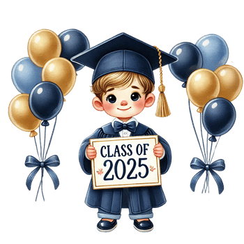 Cheerful graduate boy holding a 'Class of 2025' sign. png