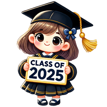 Cute graduate character celebrating the class of 2025. png
