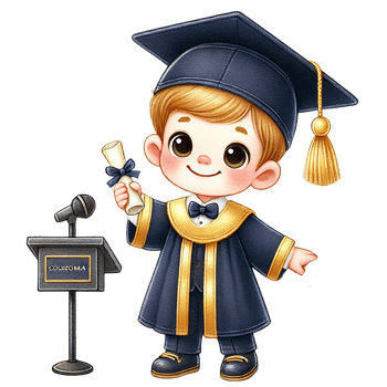 Cheerful graduate boy holding diploma at graduation ceremony. png