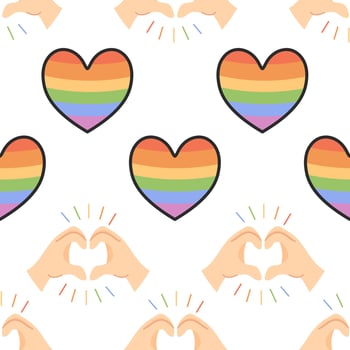 Rainbow Hearts and Hands Making Love Sign vector