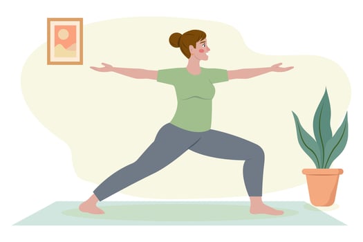 illustration of woman practicing yoga at home on white background. This serene design captures essence of wellness and mindfulness, fitness, and relaxation themes. vector