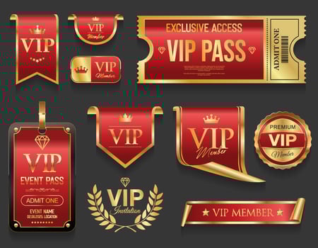 VIP member gold and red luxury label premium quality certificate ribbons illustration vector