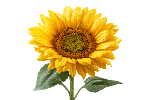 Isolated Sunflower Flower Golden Yellow With Green Leaves On A Transparent Background png