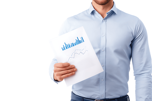 Man Holding Financial Chart Paper Transparent Background Analysis Statistic Document Isolated png
