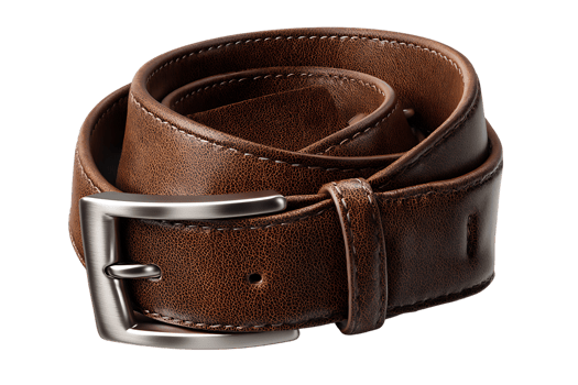 Brown Vintage Leather Belt with Silver Buckle Accessories Transparent Background Isolated png
