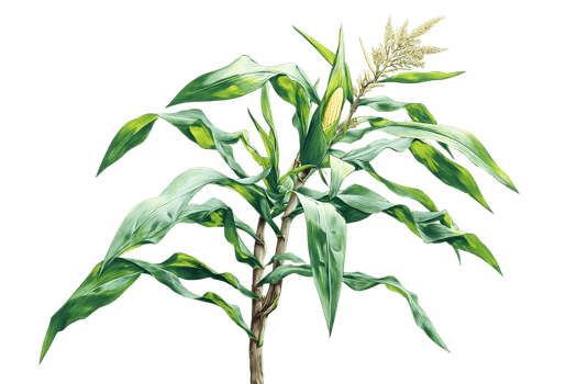 Corn Plant with Green Leaves and Corncobs Growing Isolated on Transparent Background png