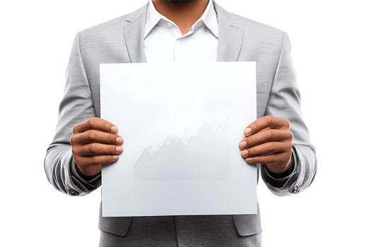 Man in Suit Holding Chart on Transparent Background Isolated Format png