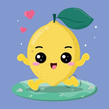 Happy And Cheerful Lemon Fruit Cartoon Character Running In The Grassland vector