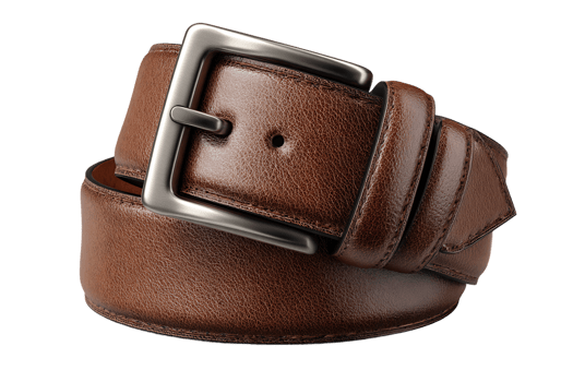 Brown Leather Belt with Square Silver Buckle Isolated on Transparent Background Stock png