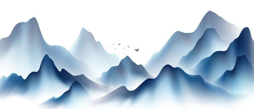 A blue mountain landscape with birds flying over it vector