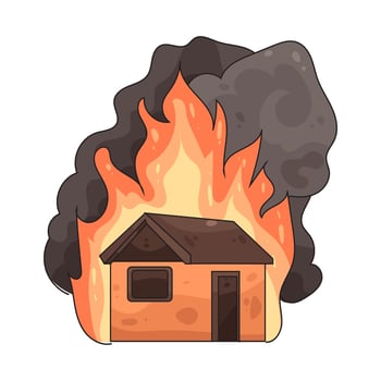 burning house illustration vector