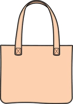 Beige shopper bag with black outline and handle. Simple flat style for retail, shopping or fashion themes. Transparent background. vector