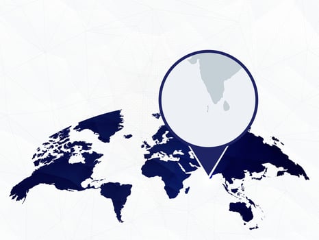 Maldives detailed map highlighted on blue rounded World Map. vector