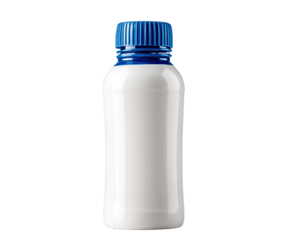 White plastic bottle with blue cap for liquid storage and organization png