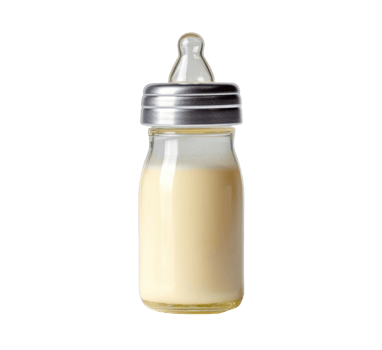 Baby milk bottle filled with formula for infants and toddlers png