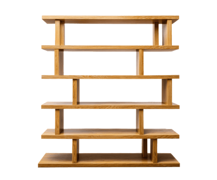 Modern wooden shelving unit for stylish home organization png