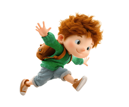 Happy child running with backpack enjoying outdoor adventure png