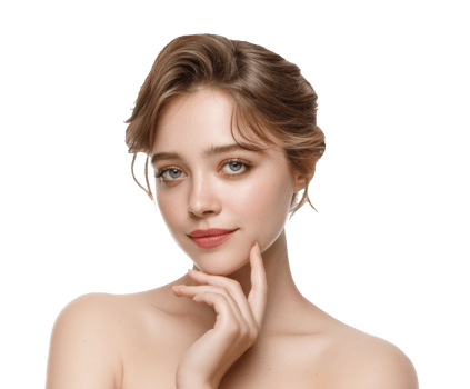 Elegant beauty portrait with soft makeup and confident expression png