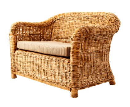 Cozy wicker armchair for outdoor relaxation and comfort png