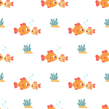 Seamless Pattern. Cute Big and Small Fish with Seaweed. Funny Cartoon family Animal png