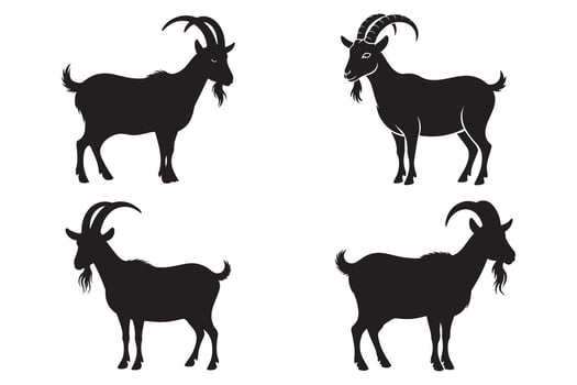 Set of black silhouettes of goats. on white background vector