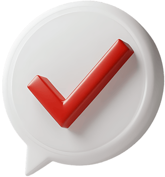 3D Render Red Checkmark in White Speech Bubble Success Completion Approval png