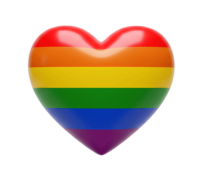 Flat lay of rainbow heart symbolizing love and LGBTQ support isolated on clear background for Pride campaigns. Top view of heart-shaped rainbow Pride symbol isolated for inclusive messaging png