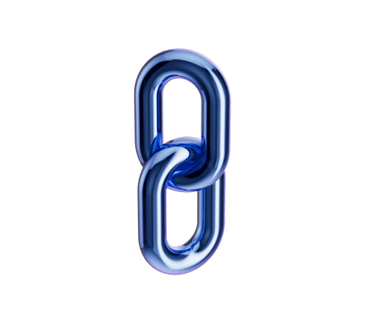 3D Metallic blue chain link with a glossy finish, symbolizing connection and unity png