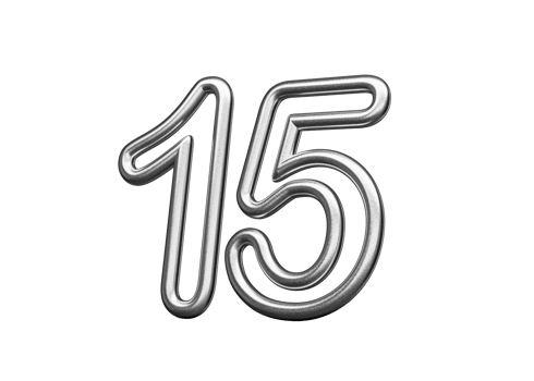 Number Fifteen 15 Made Of Silver Metallic White Background 3D Illustration png