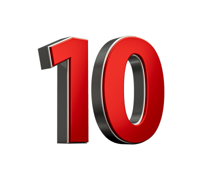 Bold Vibrant Red Number Ten Number 10 With Sleek Metallic White Background 3D Illustration png