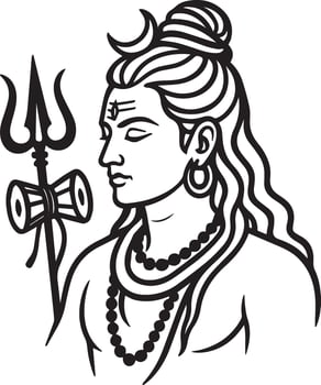 Lord Shiva Line Art with Trishul and Damru vector